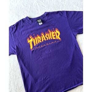 Thrasher Magazine Flame Logo Purple Graphic T-Shirt Mens Large Skater Tee